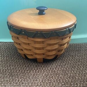 Longaberger Tan and Black Woven Basket with Lid